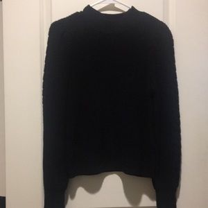 Aqua Pullover Knit Sweater high neck braid detail arms/pleat shoulders size M